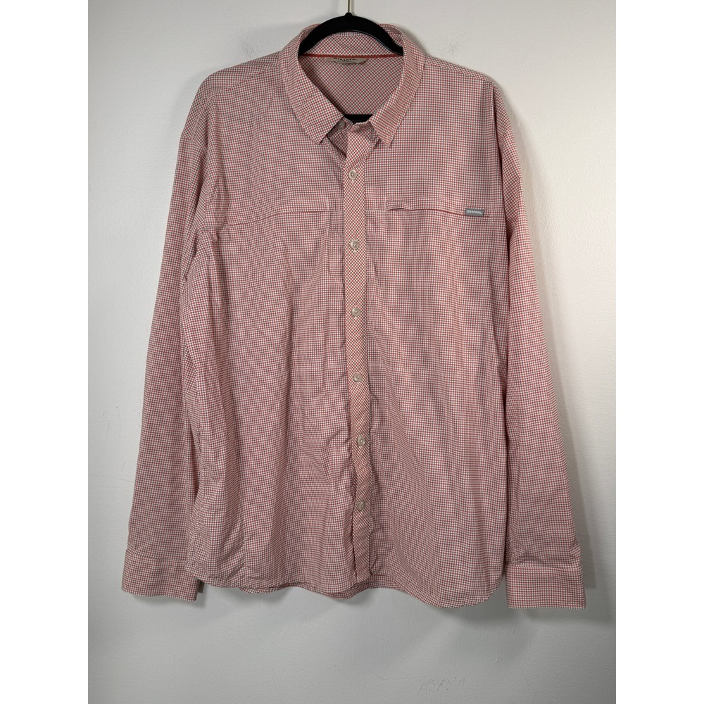 Simms Mens XL Orange Blue Check brrr° Cooling Performance Fishing Shirt